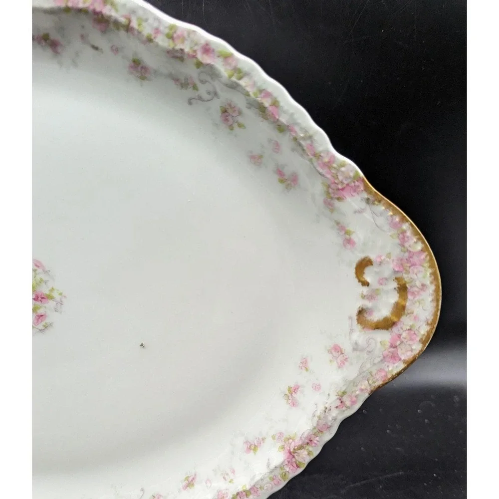 Vintage Havilland Limoges Pink Rose Floral Oval Serving Platter 14